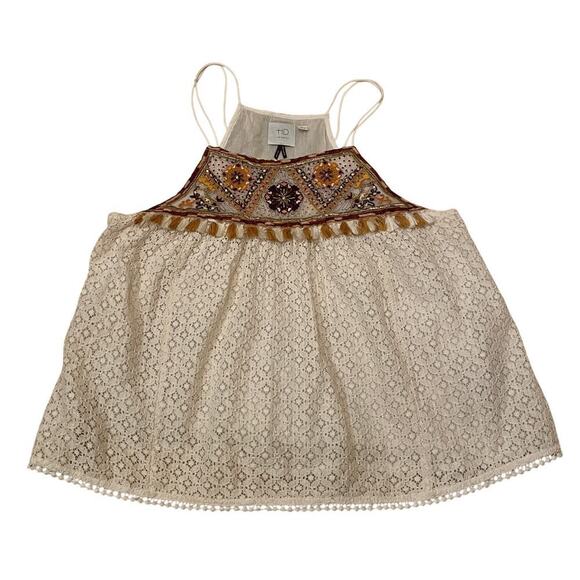 HD in Paris 10 Lace Tank Top | Embroidered Boho Festival Tassel Beaded Blouse - Picture 1 of 8